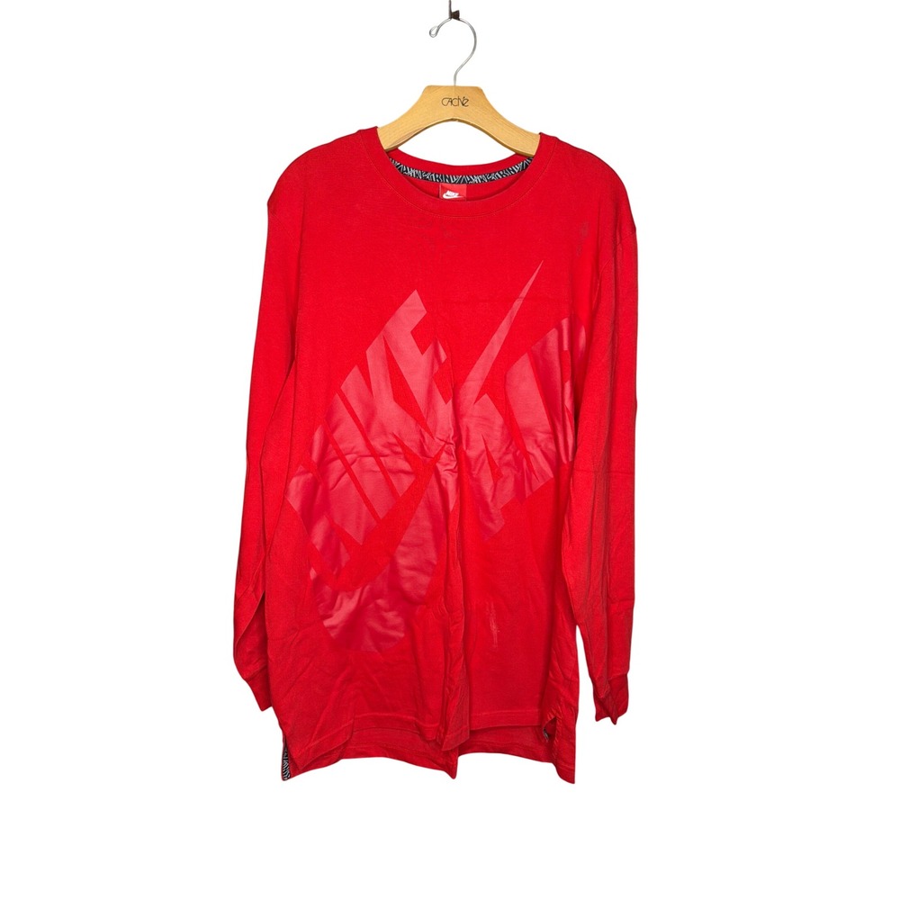 Nike Sportswear Red Long Sleeve Graphic T-Shirt XXL Oversized Logo Crewneck Mens